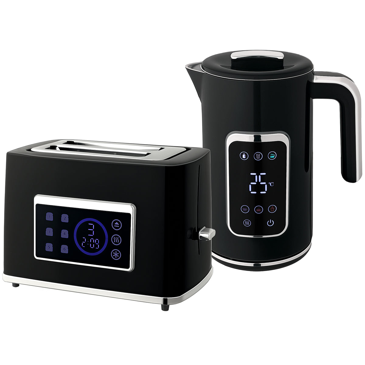 Waterkoker en broodroostersett met led-touchscreen, 1,7 l, 2 broodroostersleuven, verschillende modi en functies