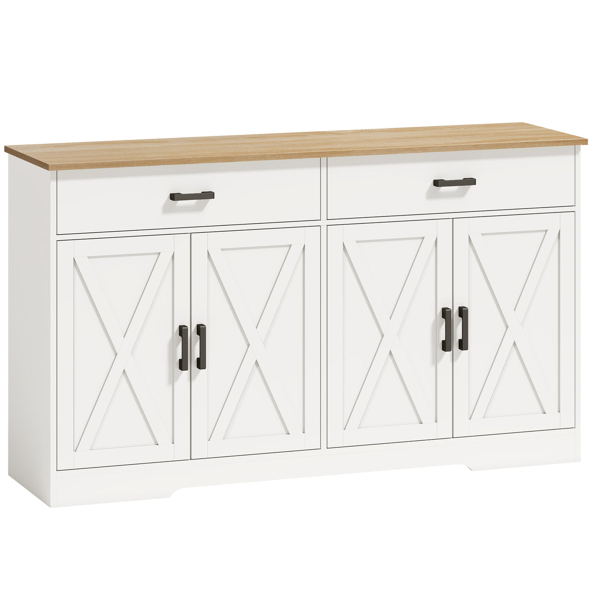 Dressoir buffetkast, 140 cm boerderijstijl keukenkast met 2 lades en 2 kastjes, wit