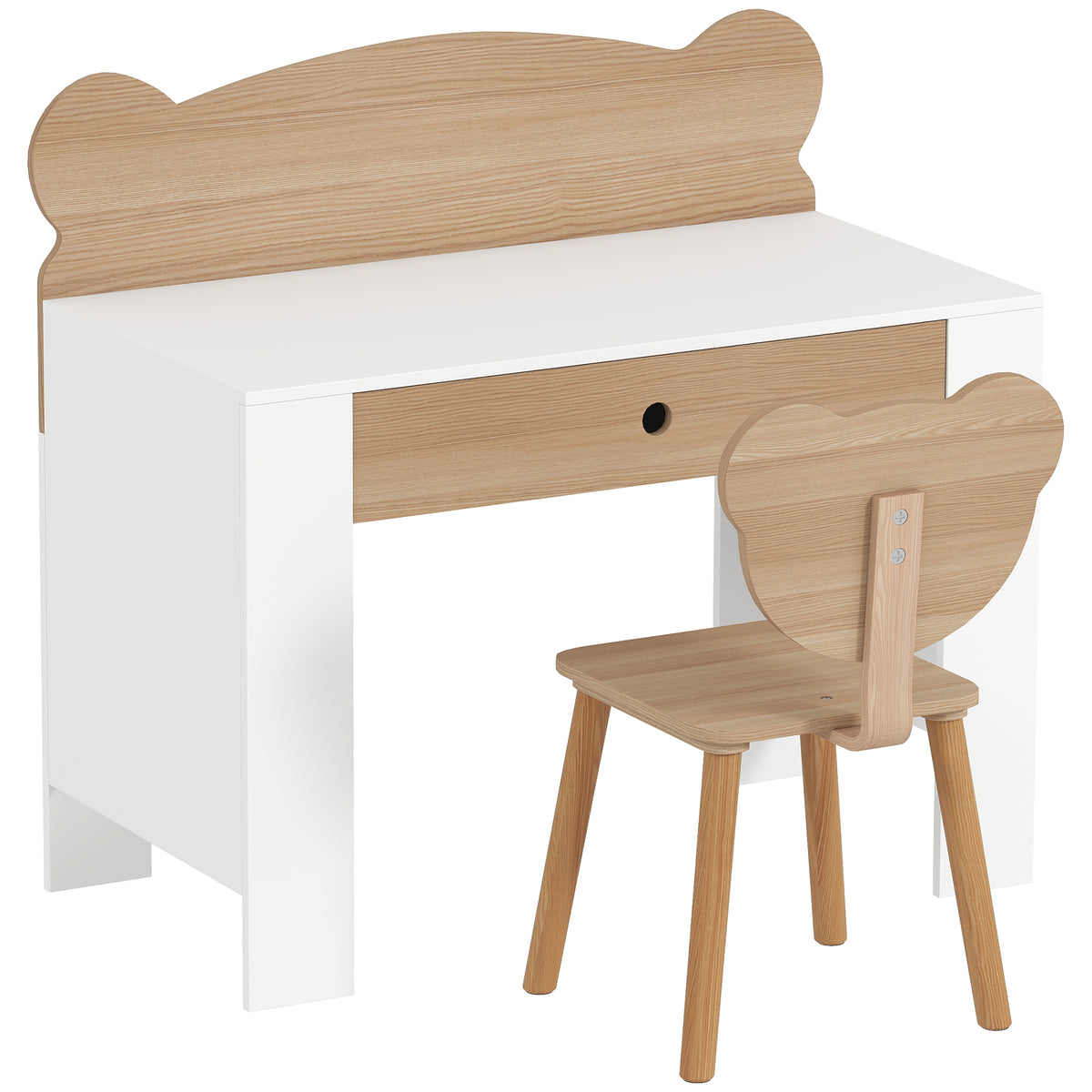 Kinderbureau-set, werktafel en stoel in berenvorm, lade, om te schrijven en te knutselen, 3-8 jaar, natuurlijk