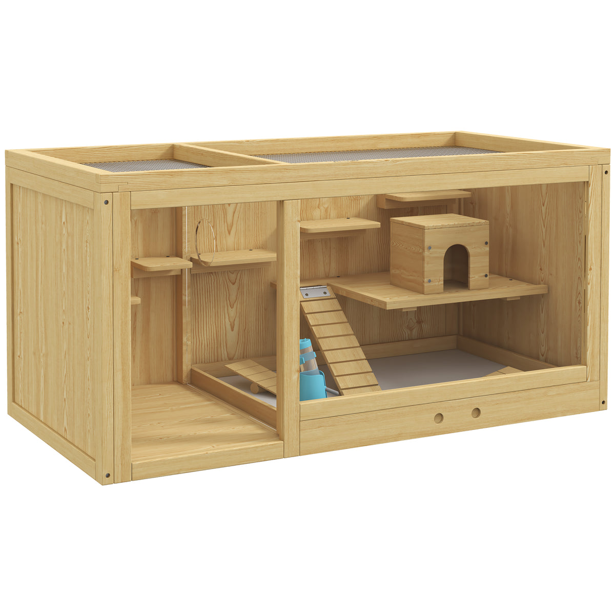 Knaagdierenkooi, dennenhout, incl. accessoires en drinkfles, 100 x 50 x 50 cm, natuur