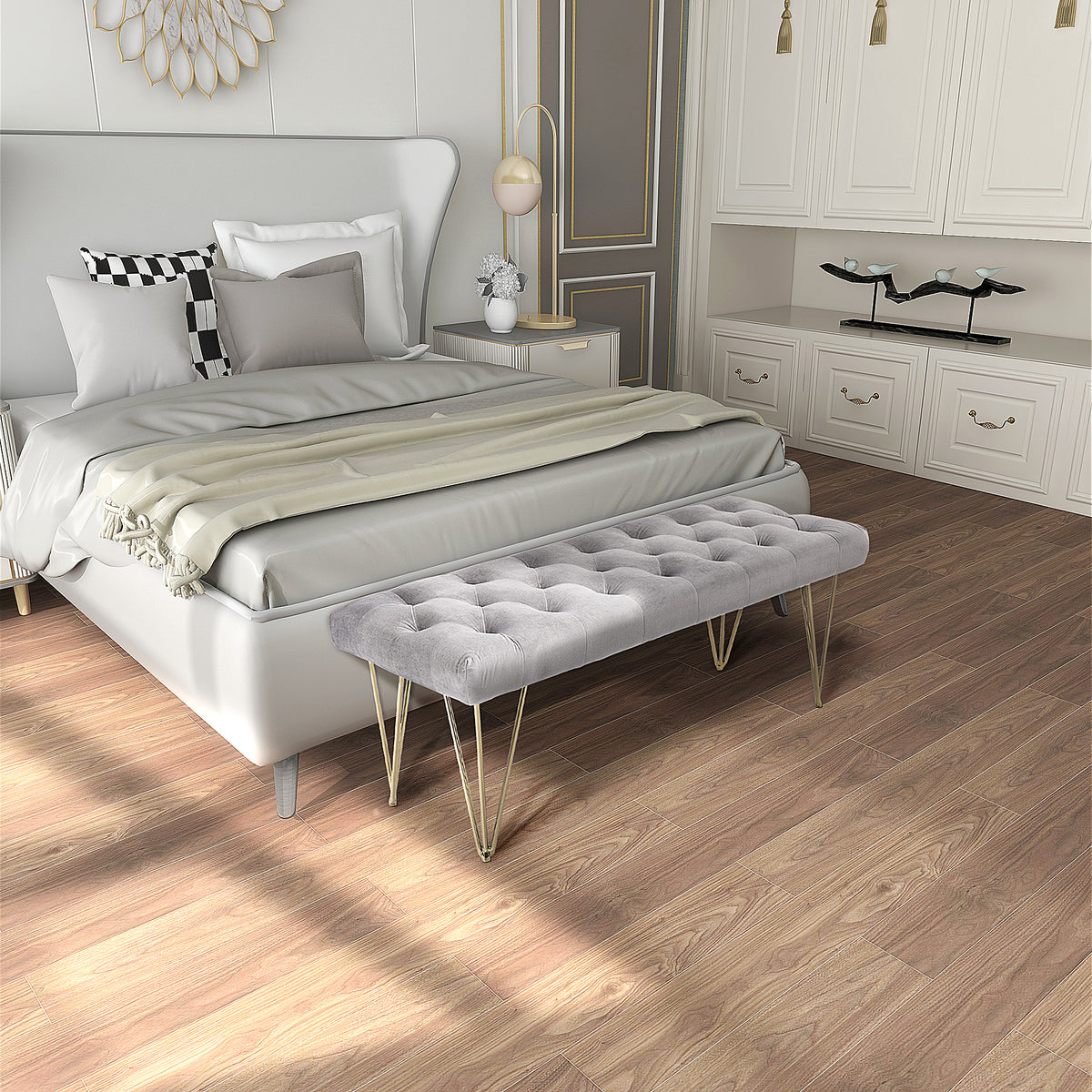 Bank, gestoffeerde bank, pianobank, schoenenbank met fluweellook, bedbank, pianobank voor slaapkamer, woonkamer (2)