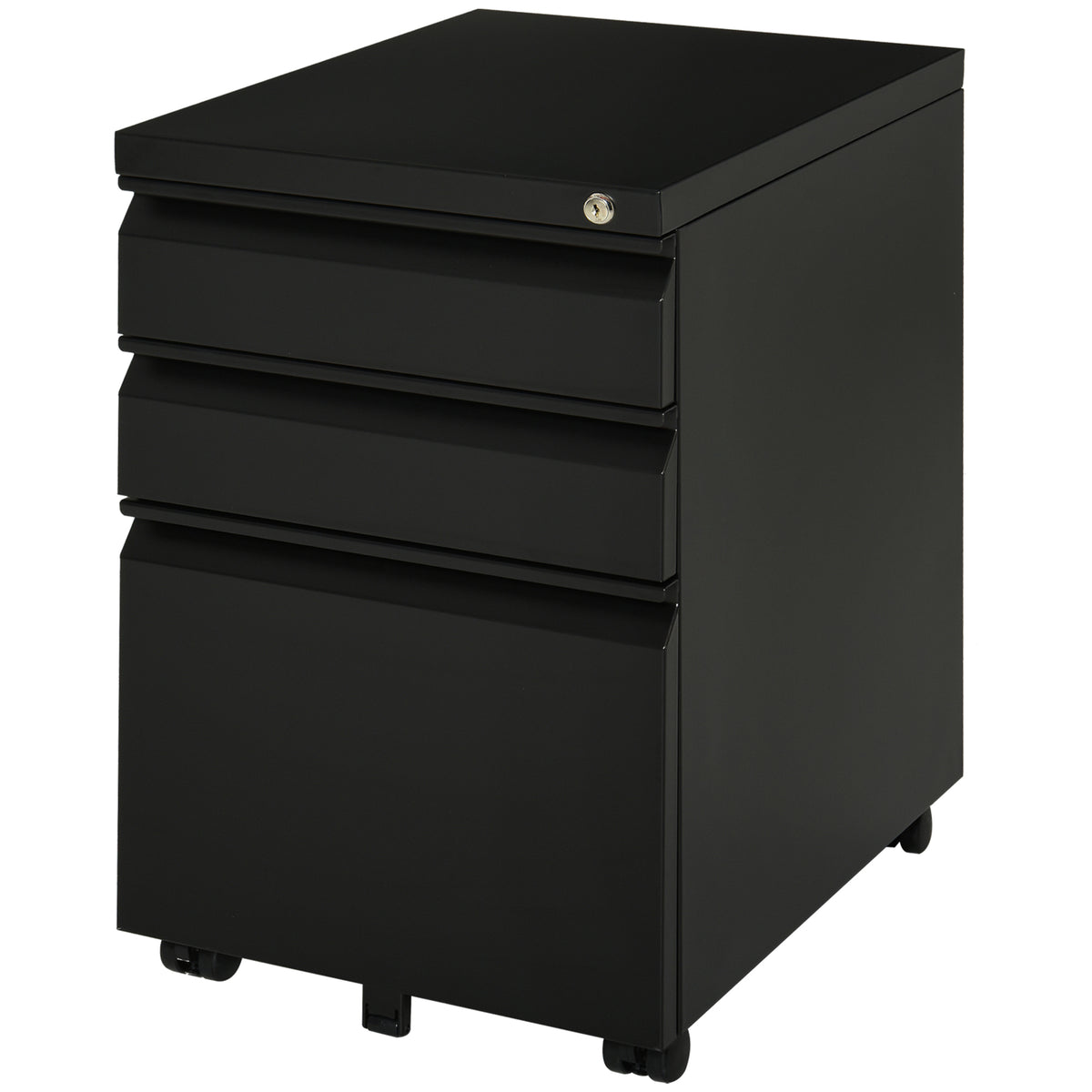Rolcontainer, 3 lades, 5 wielen, hangmappen, afsluitbaar, staal, zwart 39 x 48 x 60 cm
