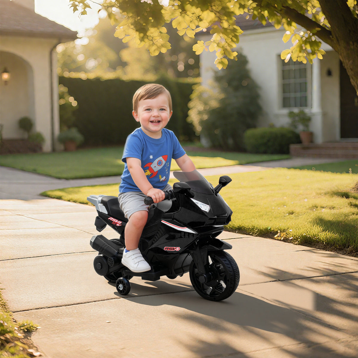 Elektrische motorfiets voor kinderen, claxon, koplampen, muziekfunctie, 2,5 km/u, zwart (2)