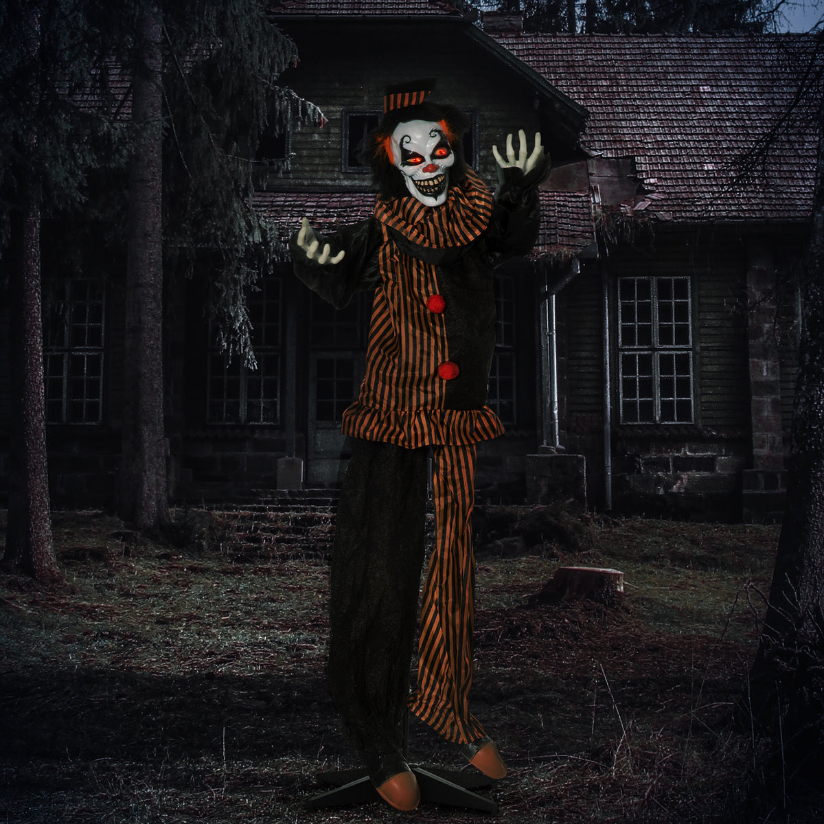 Halloween-decoratie horrorclown met special effects en geluidsfunctie 100 cm x 18 cm x 153 cm (2)