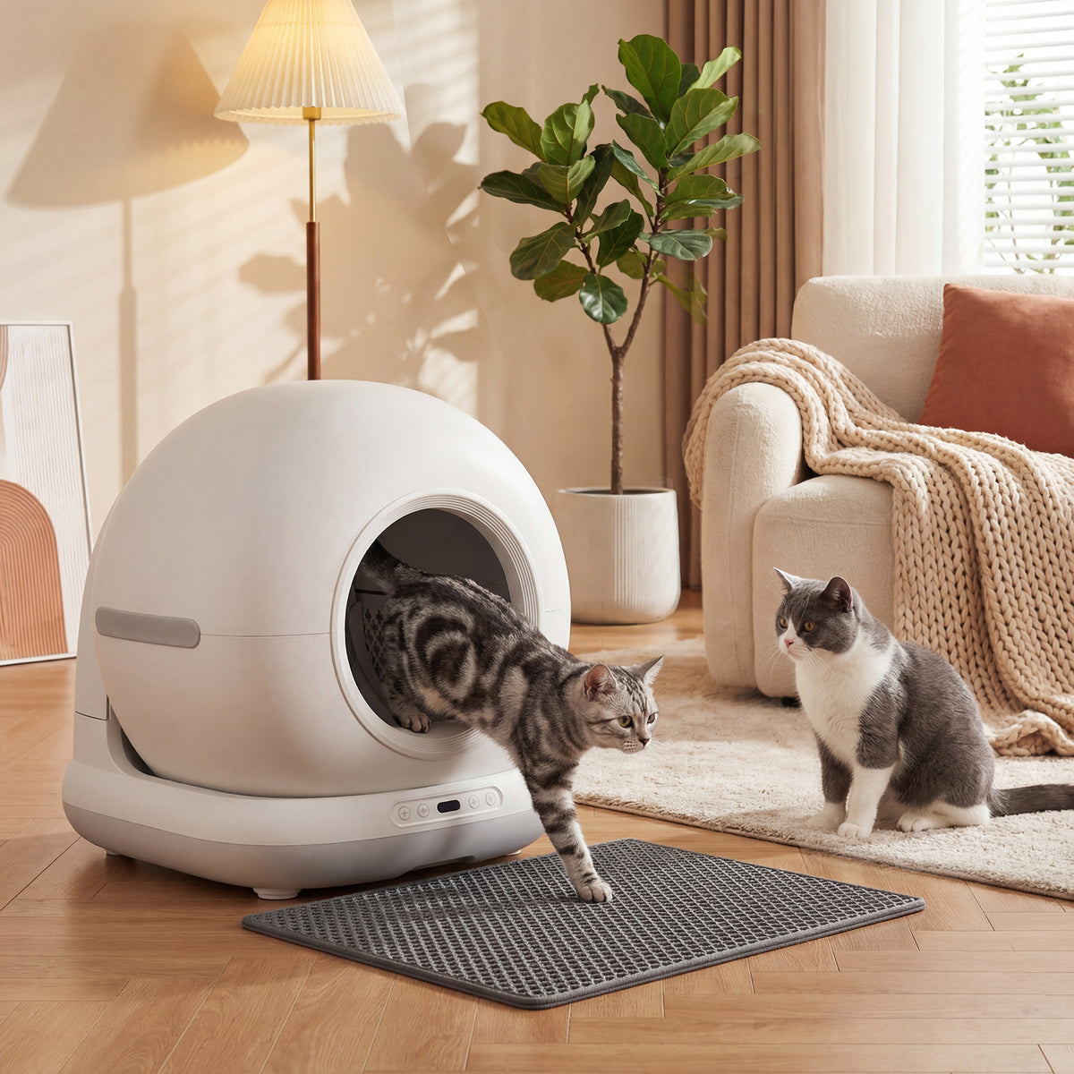 Zelfreinigende kattenbak, XL 72L zelfreinigend kattentoilet met HD-camera, app-besturing en vuilniszakken, voor (2)