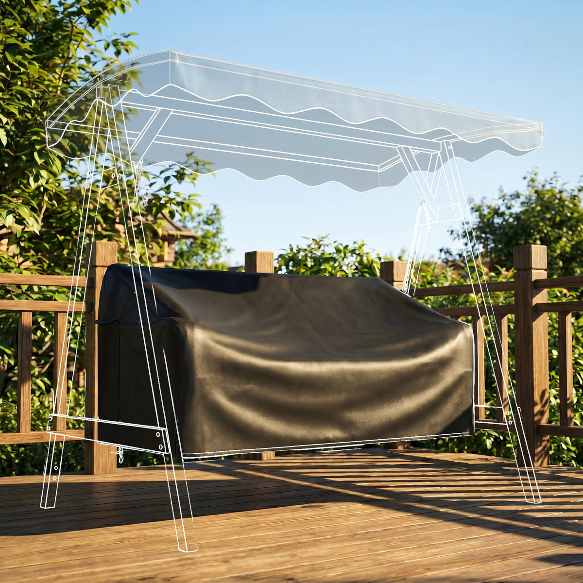 Hoes voor 3-zits tuinschommel, waterdichte beschermhoes, winddicht en uv-bestendig, 420D Oxford-stof (2)