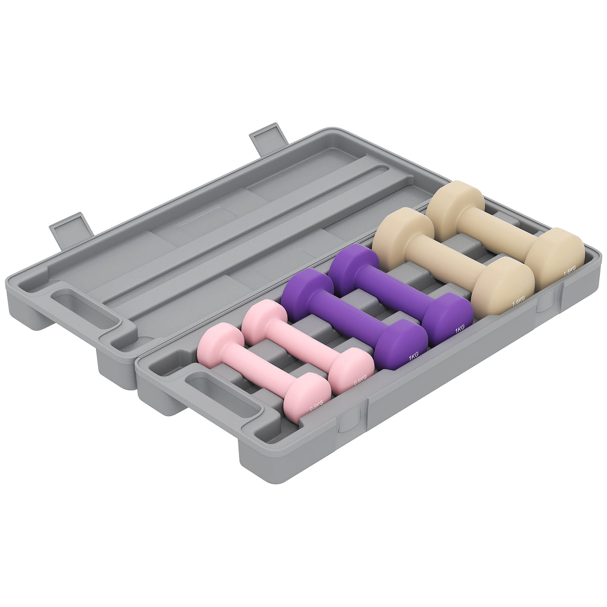 Halterset 6-delige set halters met koffer, gewichten, 0,5kg, 1kg, 1,5kg verstelbaar voor thuis, sportschool