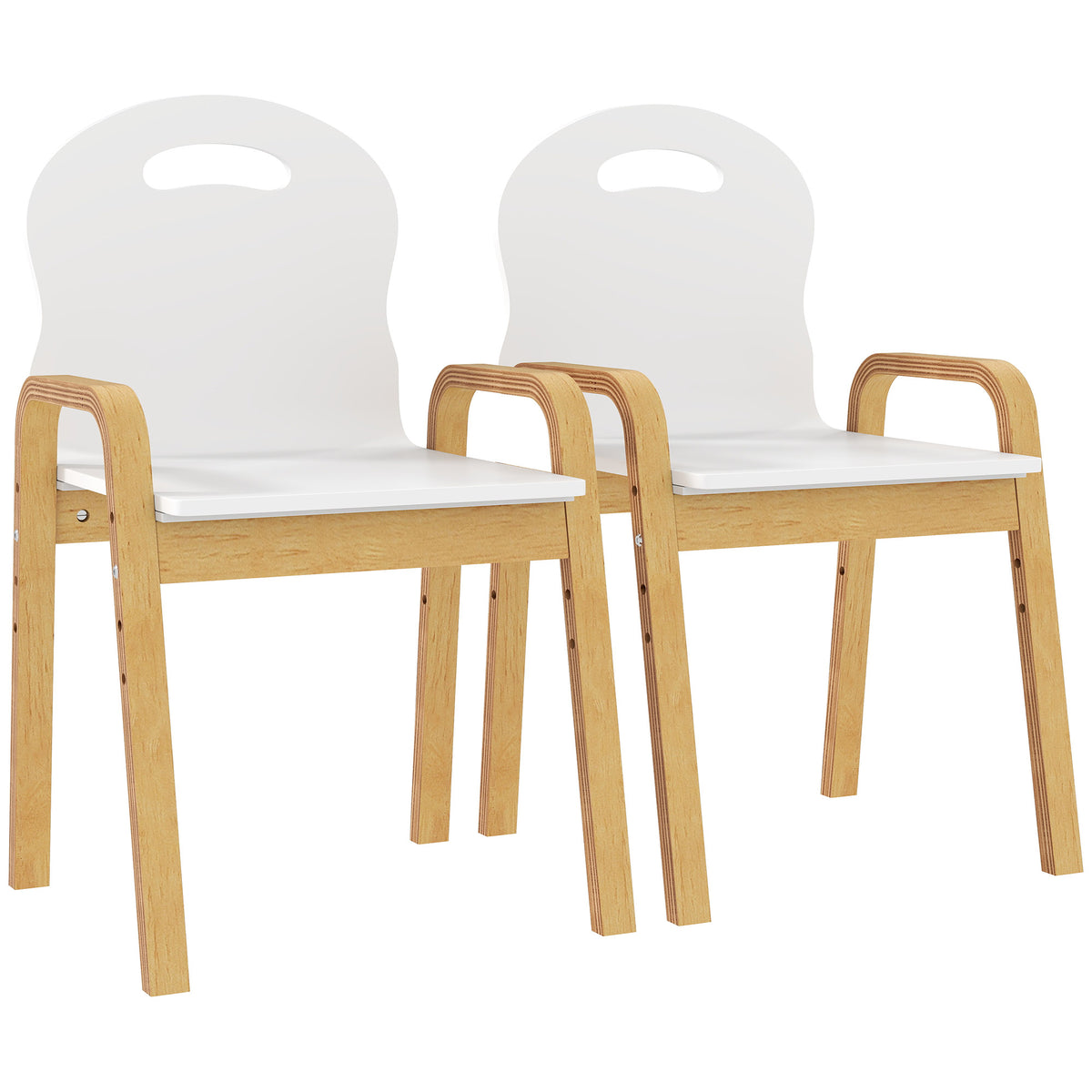 Houten kinderstoelset, antislip voetkussentjes, 3-9 jaar, in hoogte verstelbaar, wit