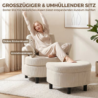 Fauteuil met opberghocker, corduroy bekleding, ronde leesstoel met verstelbare hoofdsteun, brede zitting (6)