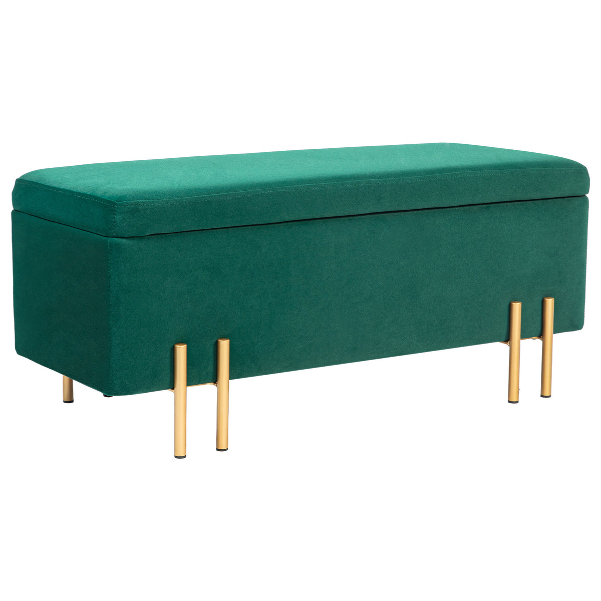 Bank, gestoffeerde bank met opbergruimte, metaal, rubberhout, schuimstof, 100 x 40 x 42 cm, groen