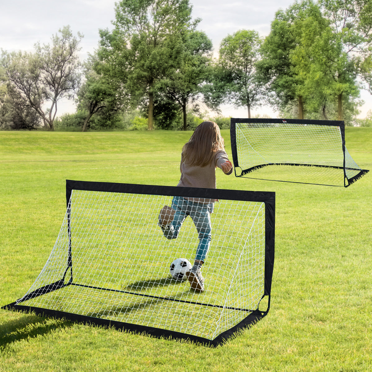 Voetbaldoel set van 2 inklapbaar 183 x 90 x 90 cm weerbestendig met draagtas outdoor voetbaldoelen voor (2)