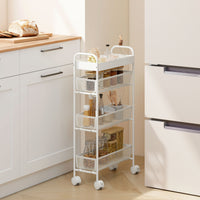 Keukenwagen van metaal, 3 manden, smal design, 4 wielen, voor keuken, woonkamer, badkamer, wit (2)