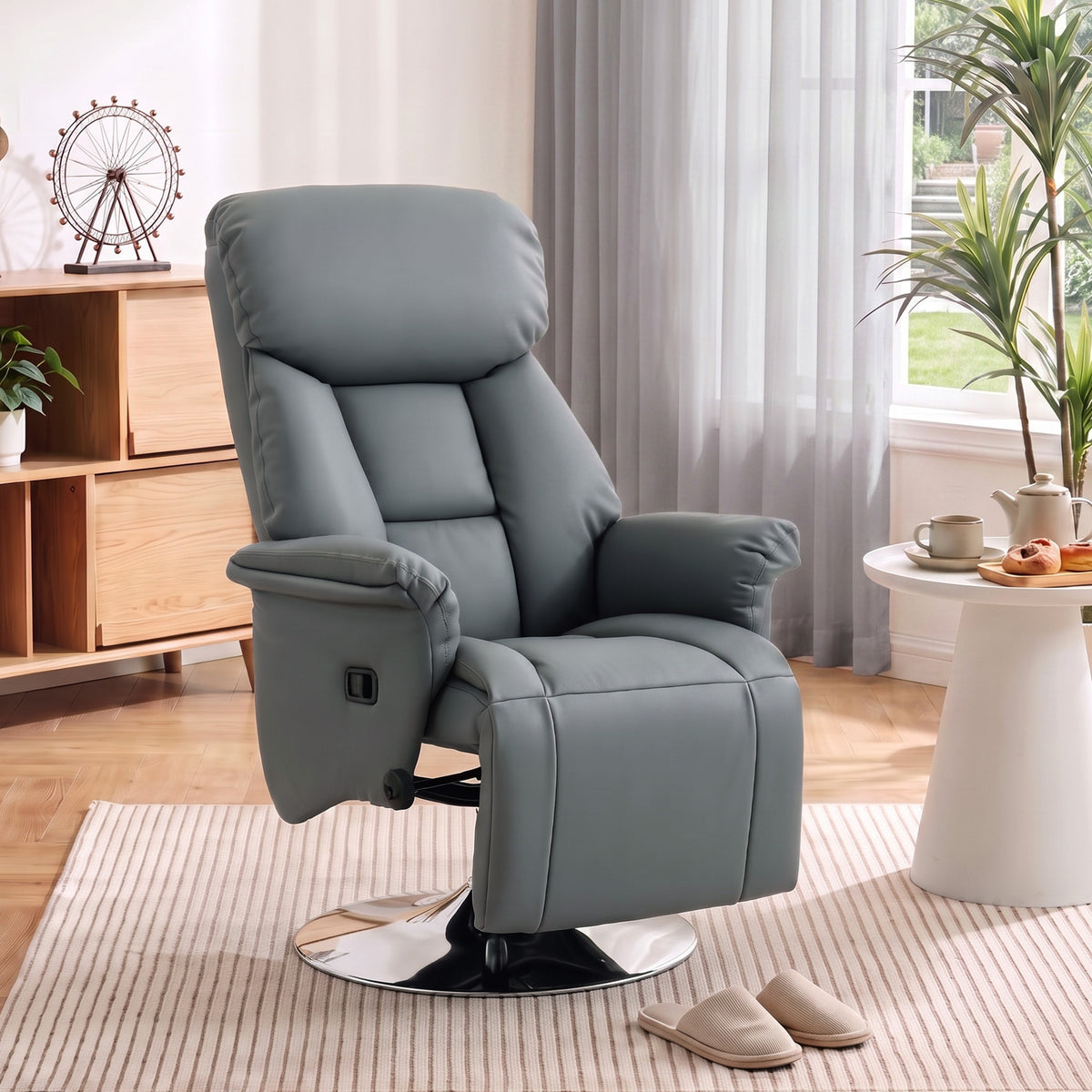 Relaxfauteuil, ligfunctie, lederlook, voetensteun, tot 120 kg, 78 x 80 x 109 cm, grijs (2)