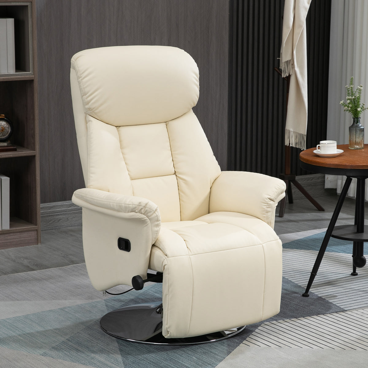 Relaxfauteuil, ligfunctie, lederlook, voetensteun, tot 150 kg, 78 x 80 x 109 cm, crème (2)