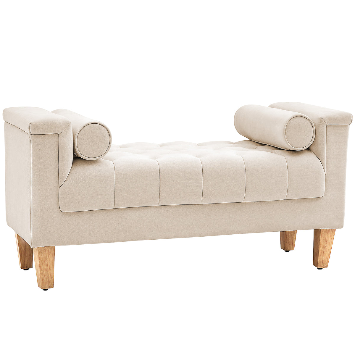 Gestoffeerd bankje, vintage design, 2 kussens, chenille bekleding, 115 x 44 x 58 cm, beige