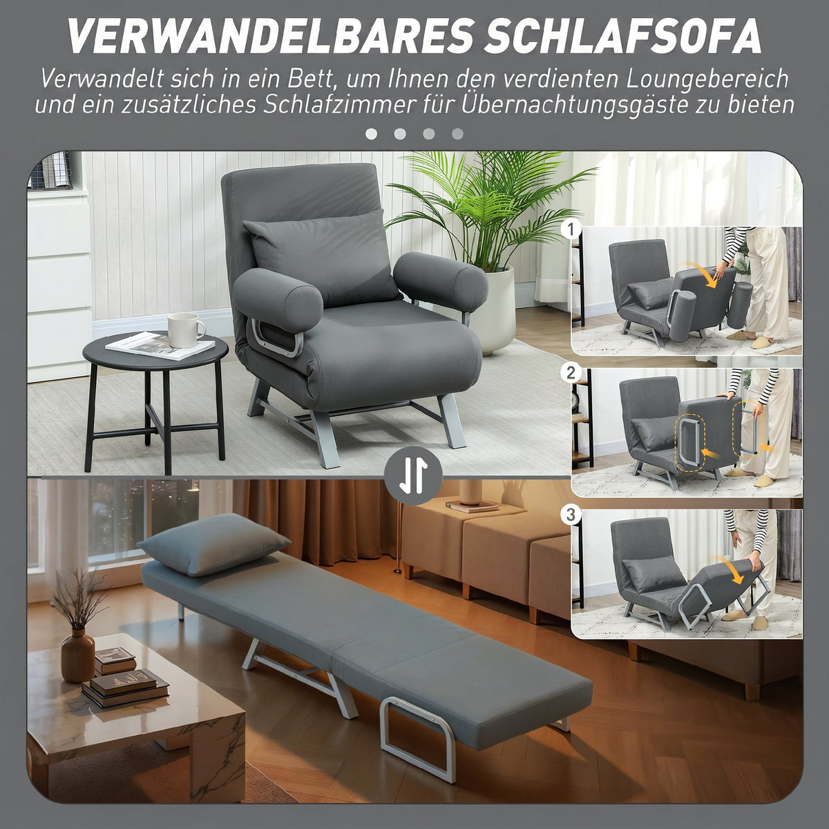Slaapfauteuil, gestoffeerde fauteuil, ombouwbaar tot logeerbed, ergonomisch, donkergrijs (4)