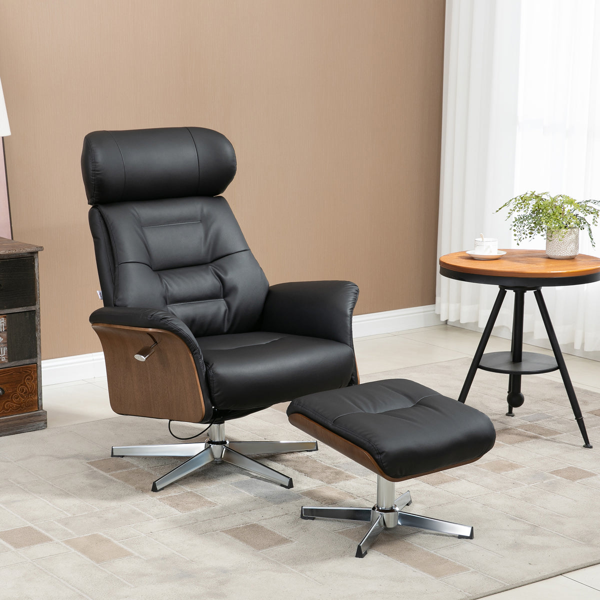 Relaxfauteuil met voetenbank, 360° draaibaar, ligfunctie, leesstoel, zwart, 80 x 84 x 108 cm (2)