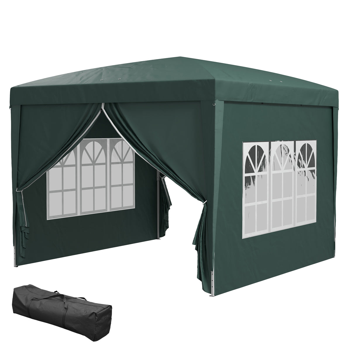 3 x 3 m paviljoen met 4 zijwanden, ramen, feesttent met uv-bescherming, tuintent incl. draagtas, staal, groen
