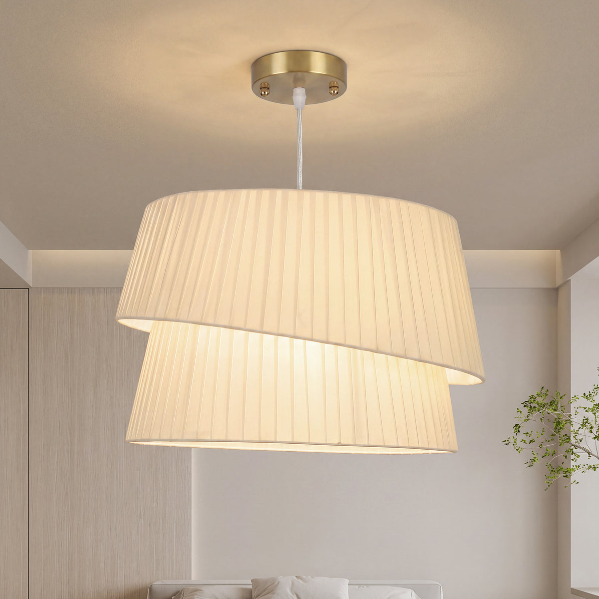 Elegante hanglamp met dubbele kap, in hoogte verstelbaar, voor woonkamer, wit (2)