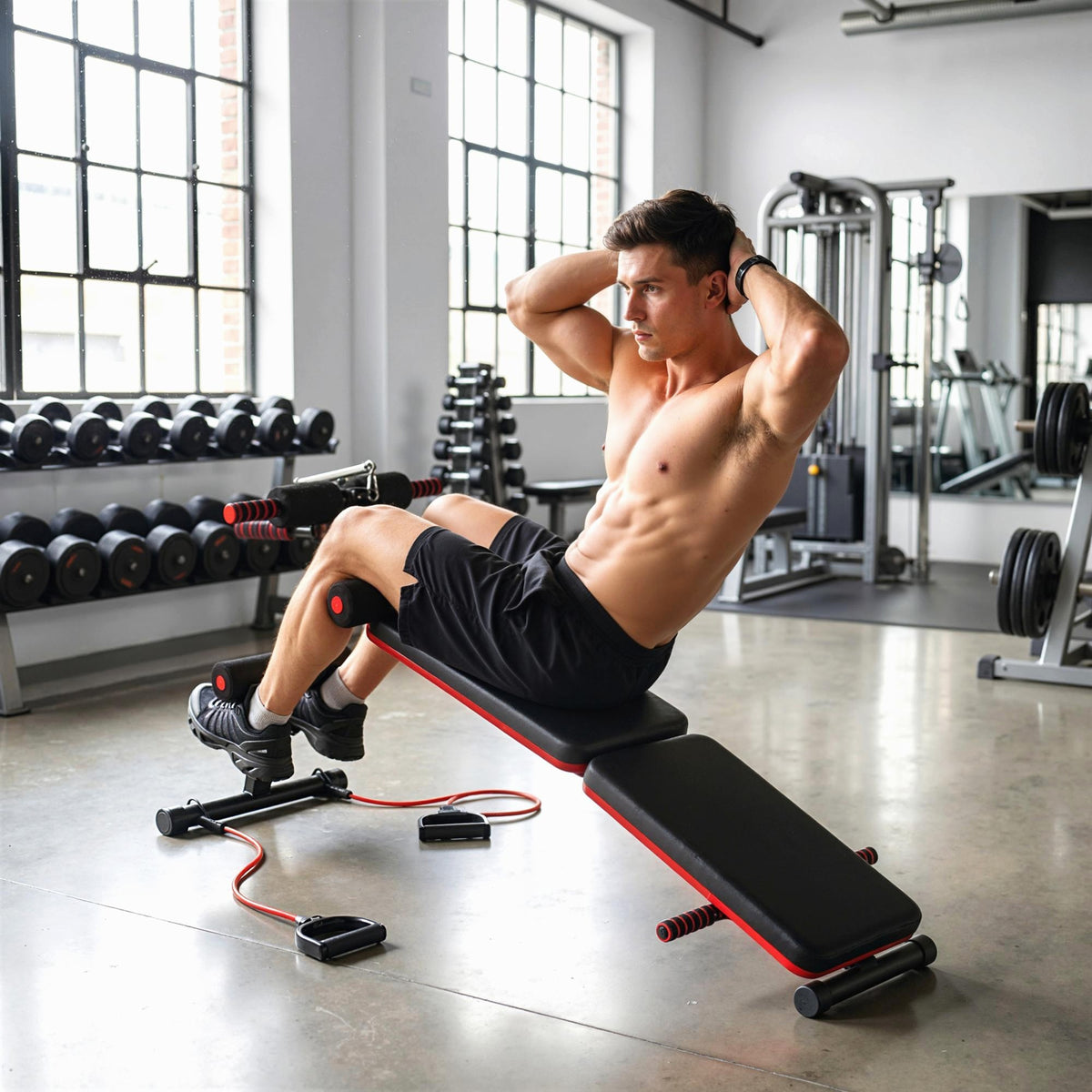 Sit-up bank buiktrainer met trainingskabels trainingsbank multifunctioneel verstelbaar & inklapbaar 110 kg (2)