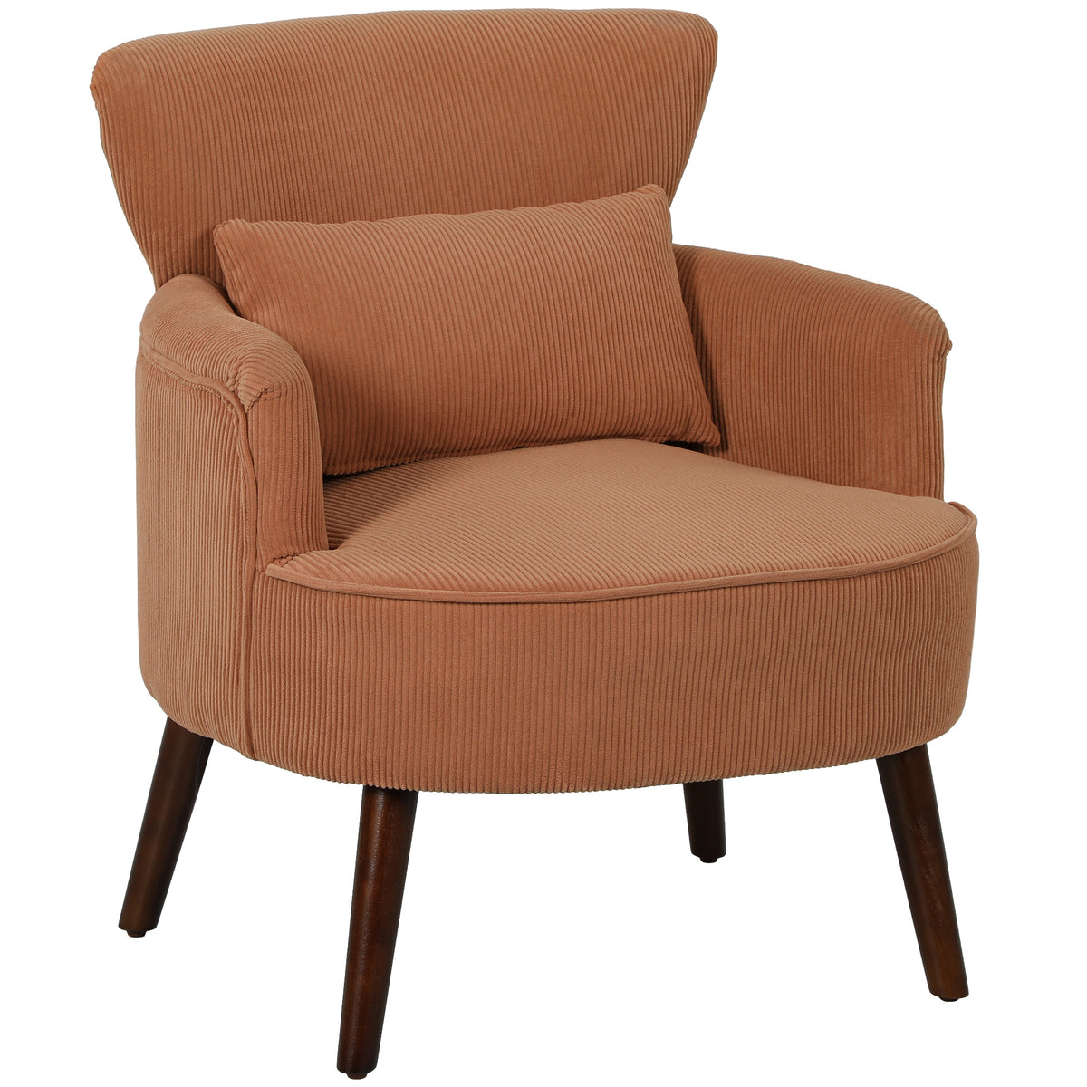 Moderne fauteuil, gestoffeerde accentstoel met lendenkussen, poten van rubberhout, oranje