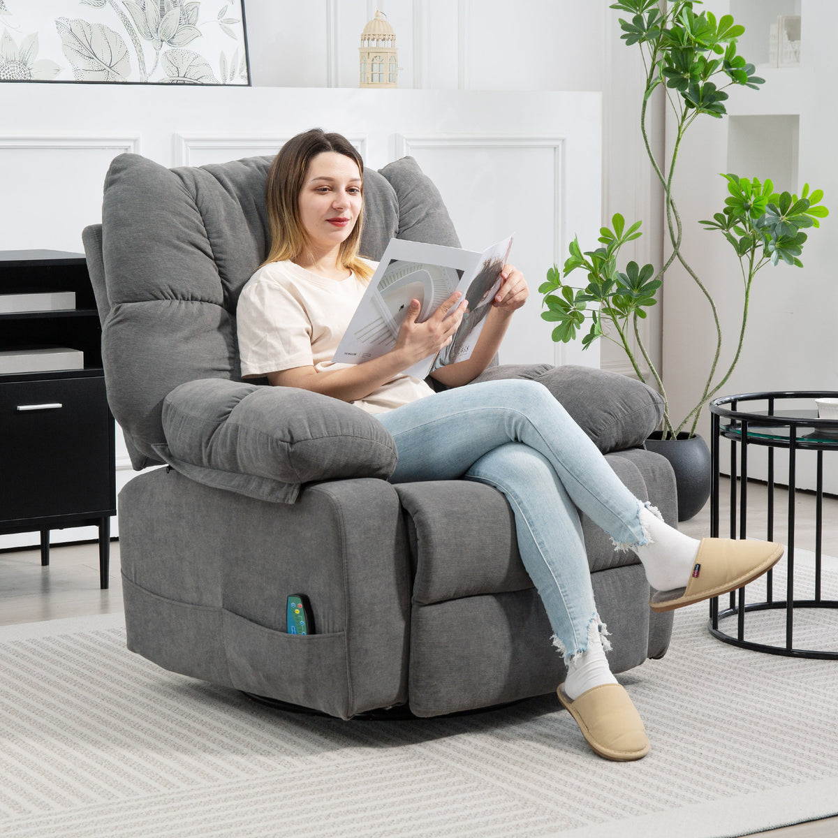 Relaxfauteuil met massagefunctie, ligfunctie, draaibare massagestoel, 4 zijvakken en afstandsbediening (2)