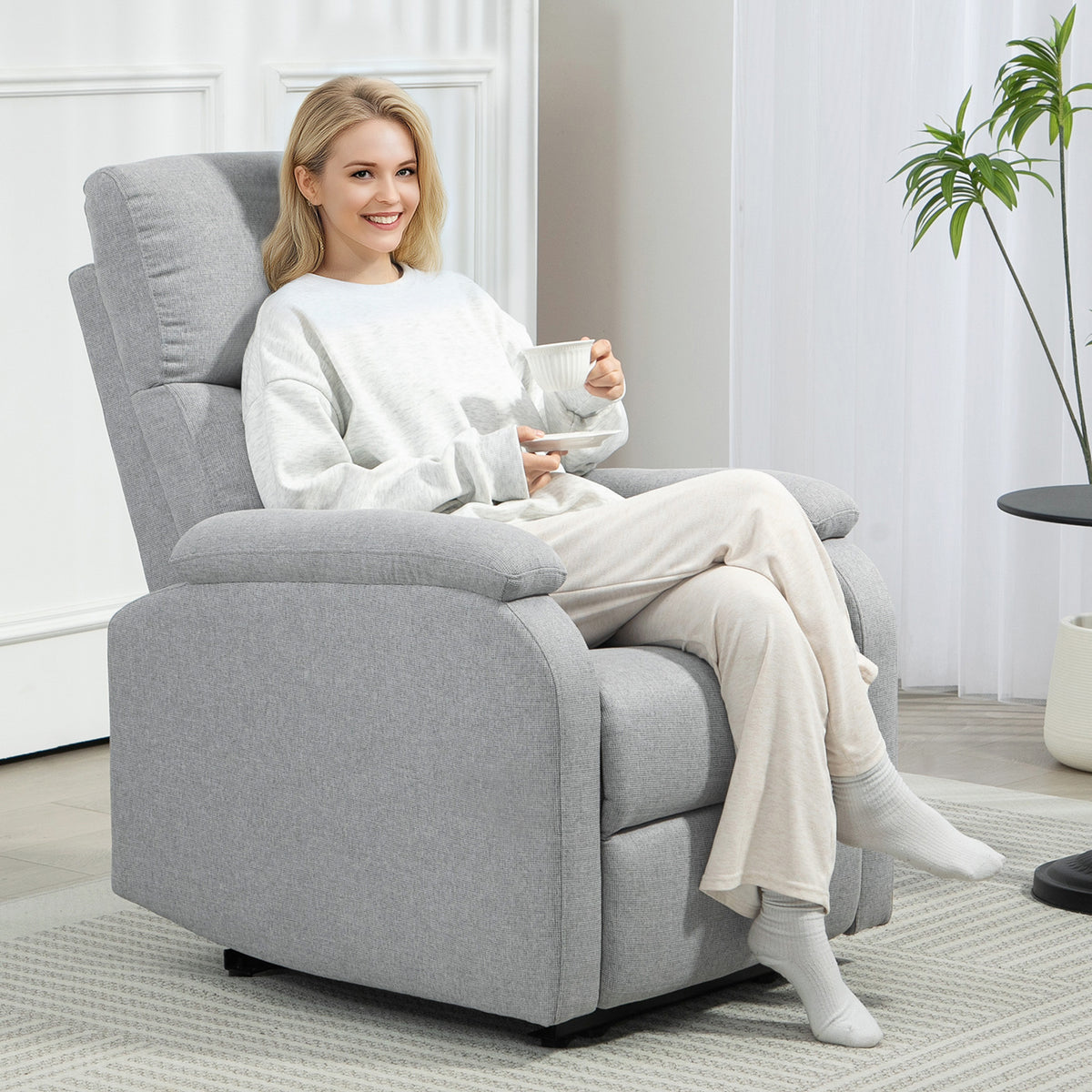 Relaxfauteuil, ontspanningsfauteuil met verstelbare rugleuning, voetensteun, gestoffeerde fauteuil voor (2)