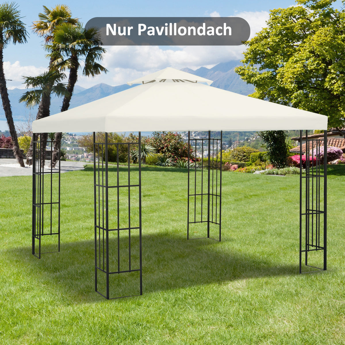 Vervangend dak voor paviljoen 3 x 3 m waterdicht paviljoendak met dubbel dak afvoergaten, vervangende hoes (2)