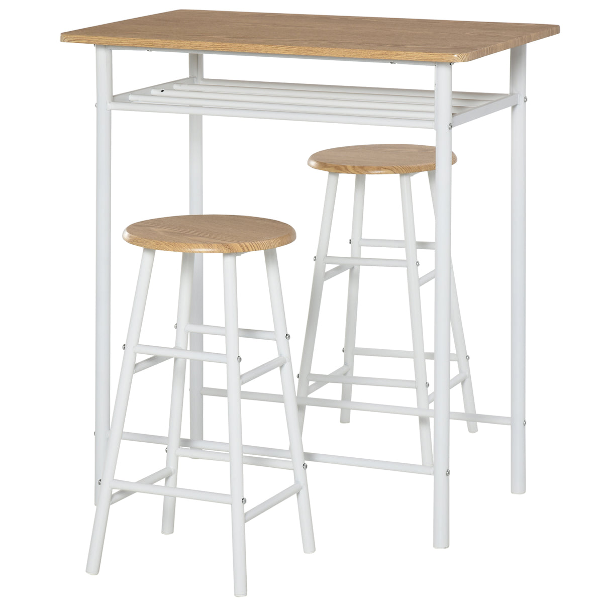 Bartafelset bartafel met 2 barkrukken eethoek keukentafel met opbergrek eettafel voor eetkamer, keuken, wit