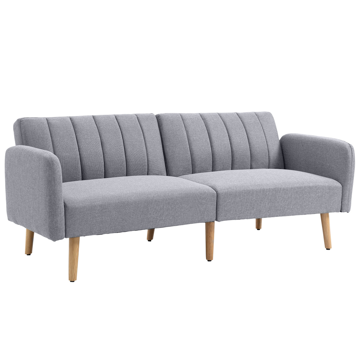 Slaapbank, 2-zits stoffen bank, bank met slaapfunctie, linnenlook polyester, rubberhout, 173 x 75 x 73 cm, grijs