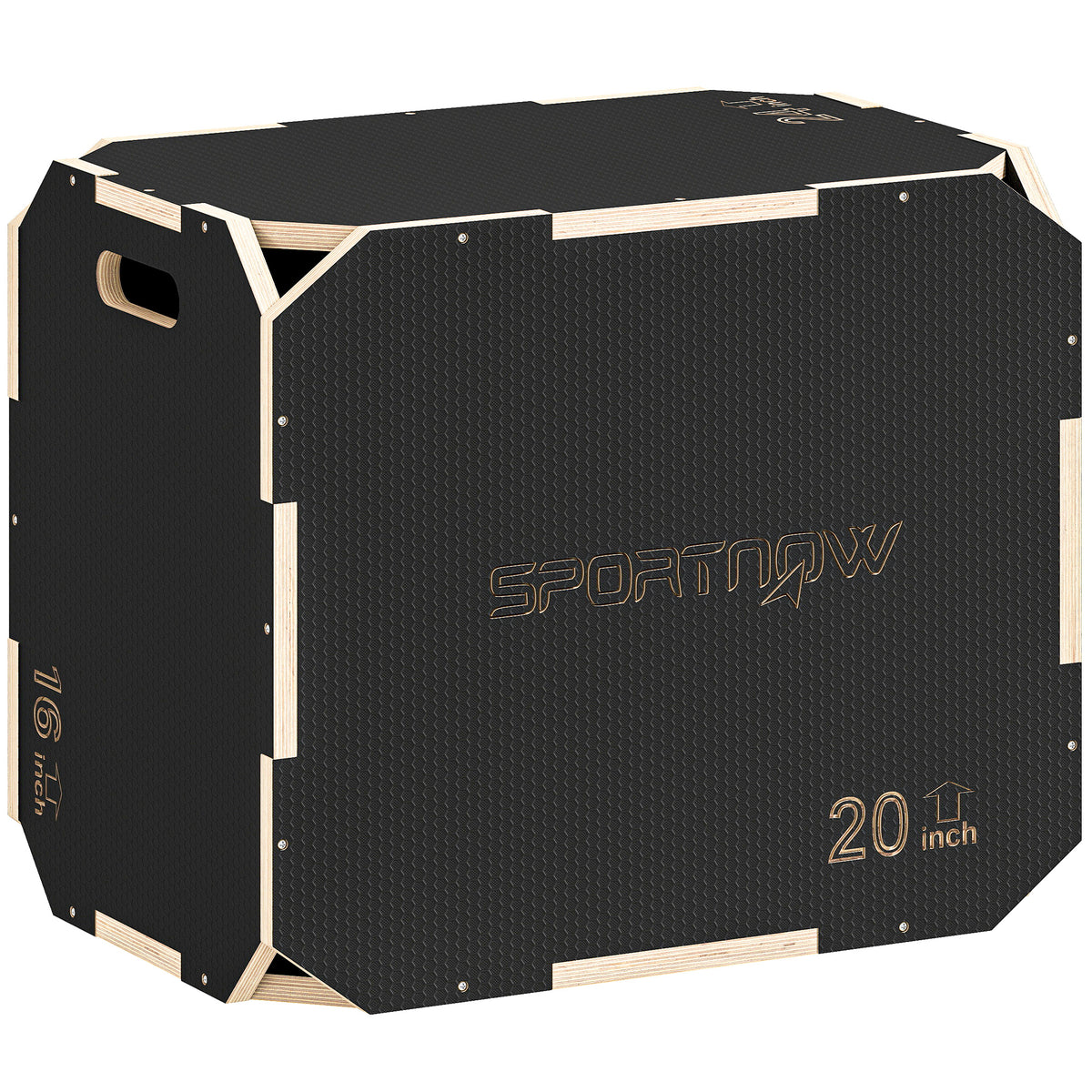 3-in-1 plyobox, springbox met handgrepen, voor home-fitness en outdoor-workouts, 3 sprunghoogtes, hout, zwart