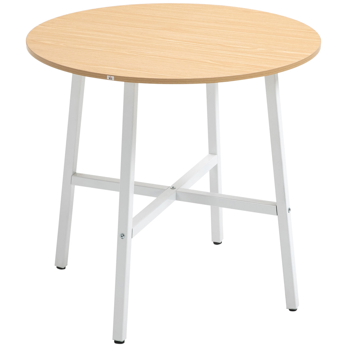 Eettafel, industriële stijl, afgerond design, belastbaar tot 60 kg, Ø80 x 76H cm, natuurlijk hout/wit