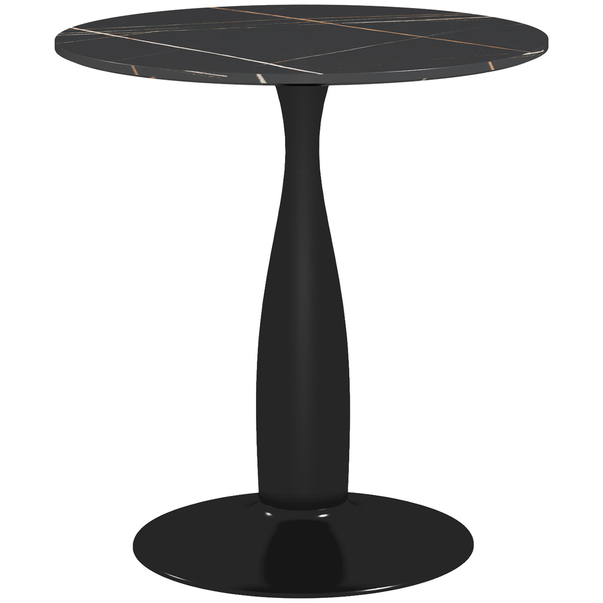 Ronde eettafel, gepoedercoat staal, MDF met melamine, antislipvoetjes, 70 x 74 cm, zwart