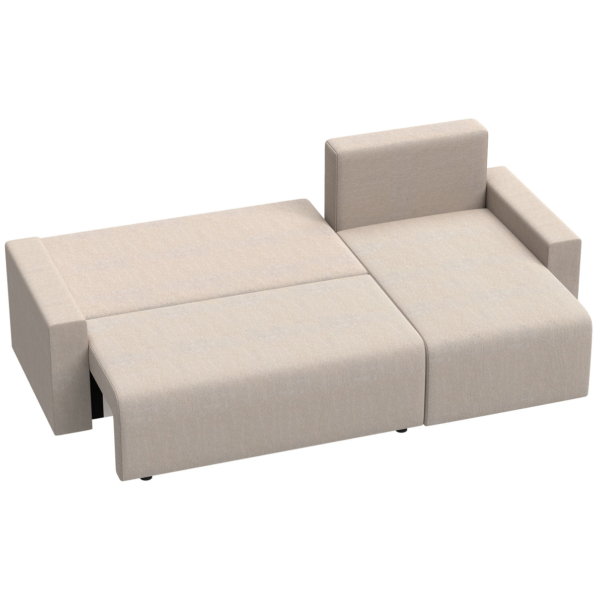 Hoekbank met slaapfunctie en omkeerbare chaise longue, L-vormige 3-zitsbank met fluwelen bekleding, beige
