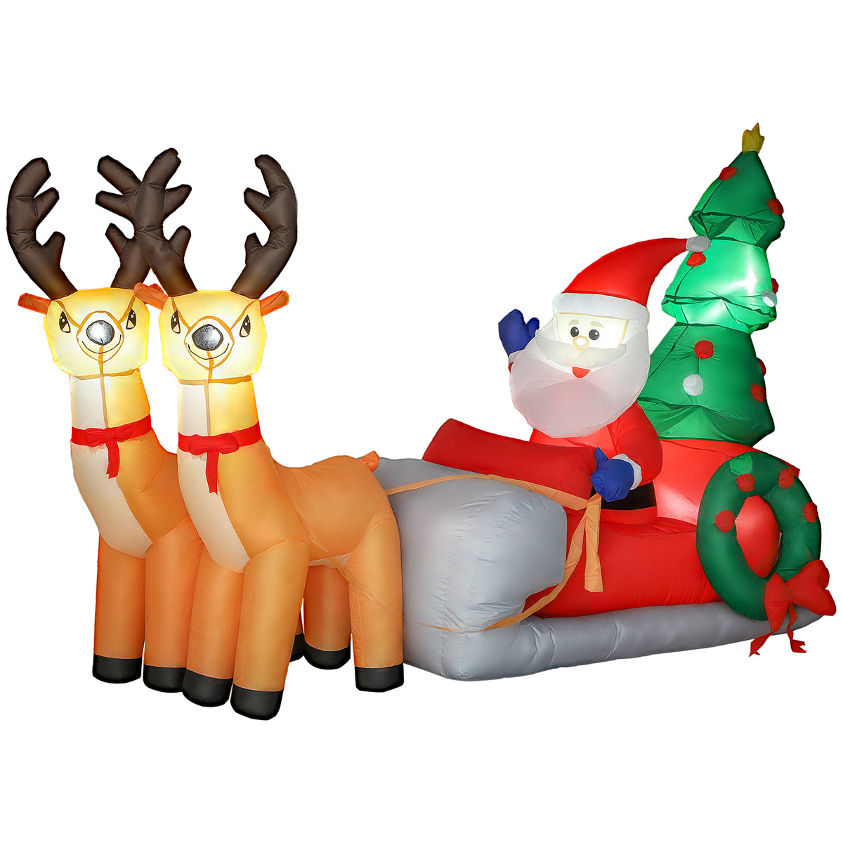 Opblaasbare kerstdecoratie, kerstman in arrenslee, polyester stof, ledverlichting, kleurrijk