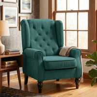 Elegante oorfauteuil, dik gestoffeerd, afneembare hoes, 74 x 86 x 102 cm, donkergroen (8)
