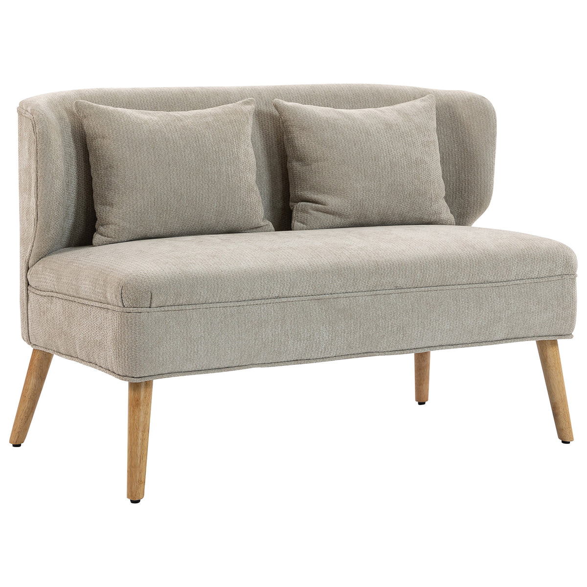 2-zitsbank, kleine chenille bank met vleugelrug, dikke zitting, poten van rubberwood, beige