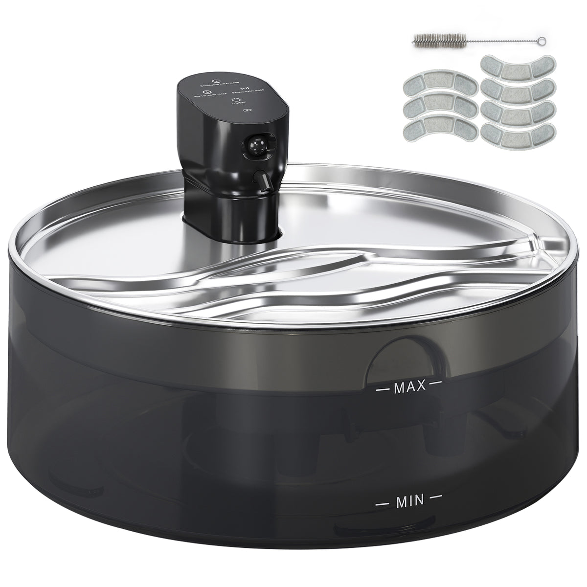 Kattenfontein 7L drinkfontein voor katten met stille pomp LED actieve koolfilter roestvrij staal 30,6 x 30,6 x
