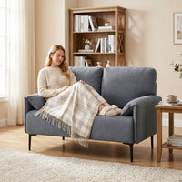 2-zitsbank, dikke kussens, fluweelzachte bekleding, gestoffeerde bank, zwart (6)