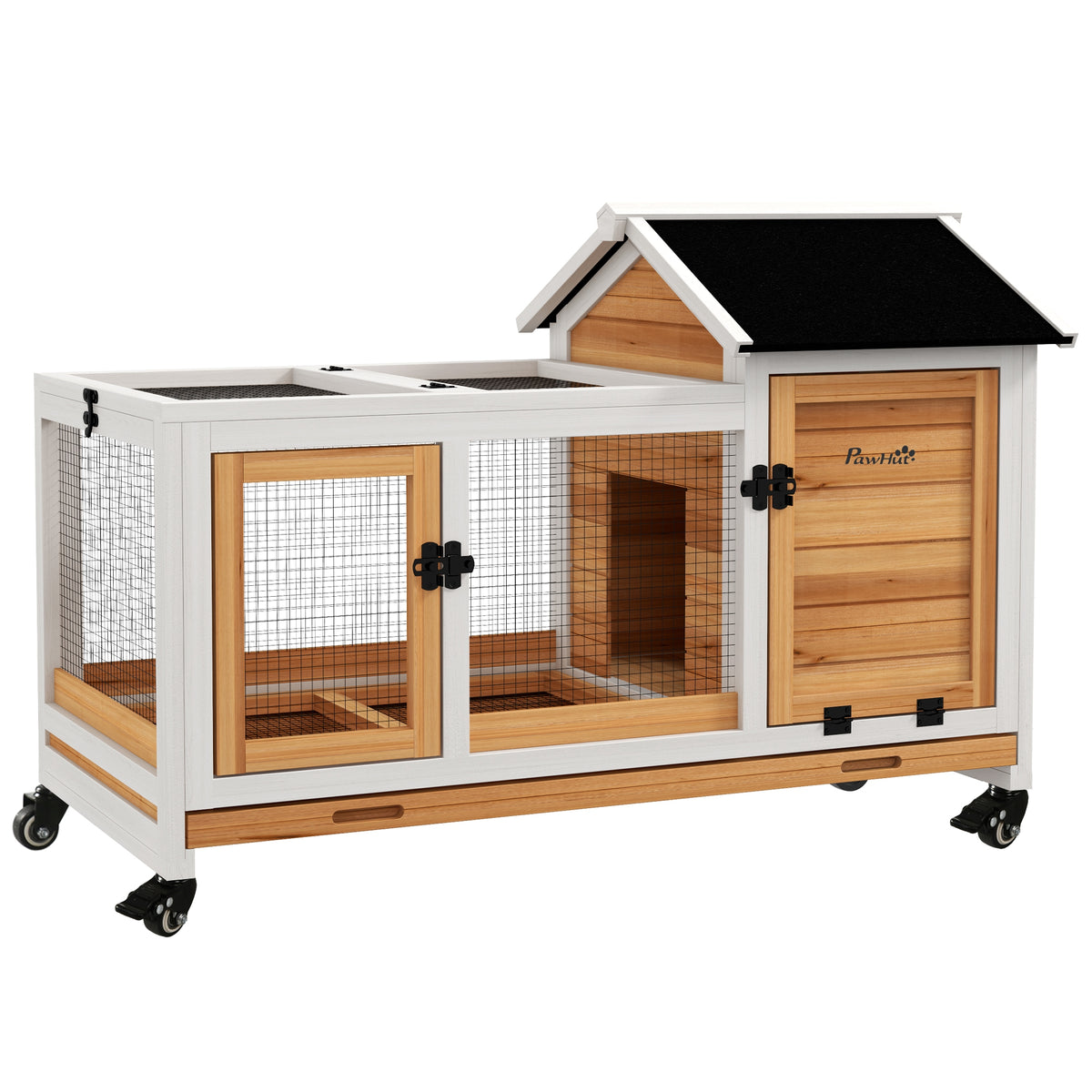 Knaagdierenhok voor dwergkonijnen, cavia's, met wielen, 108 x 58 x 73,5 cm, geel