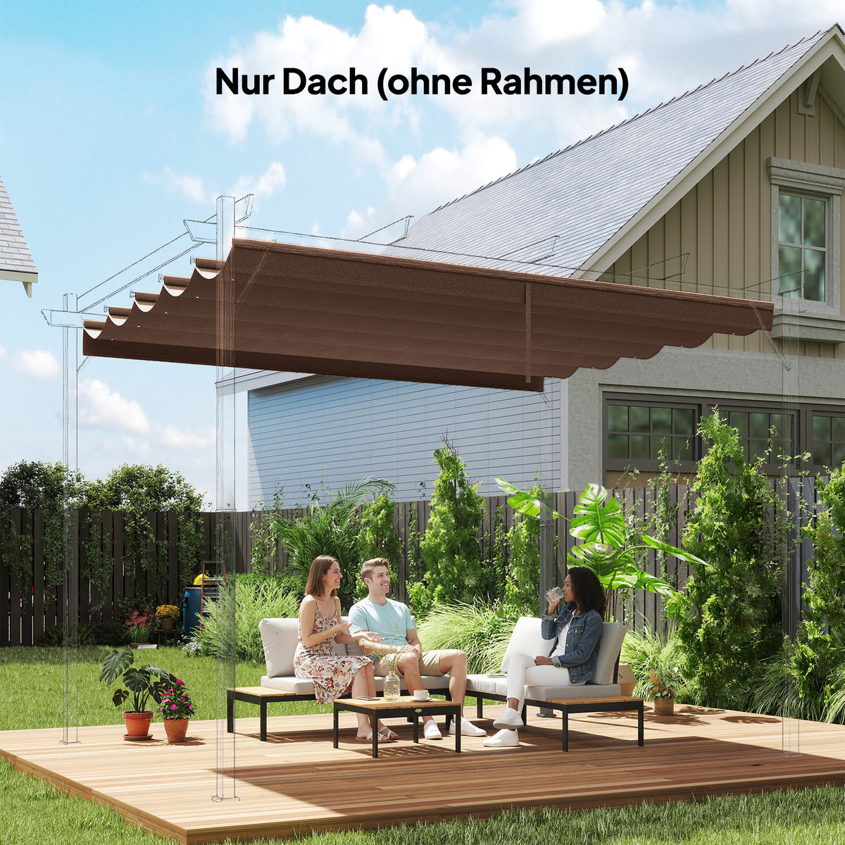 Vervangend dak voor 3 x 3 m pergola, inschuifbaar, met regenafvoergaten, weerbestendig, polyester, 250 x 255 cm (2)