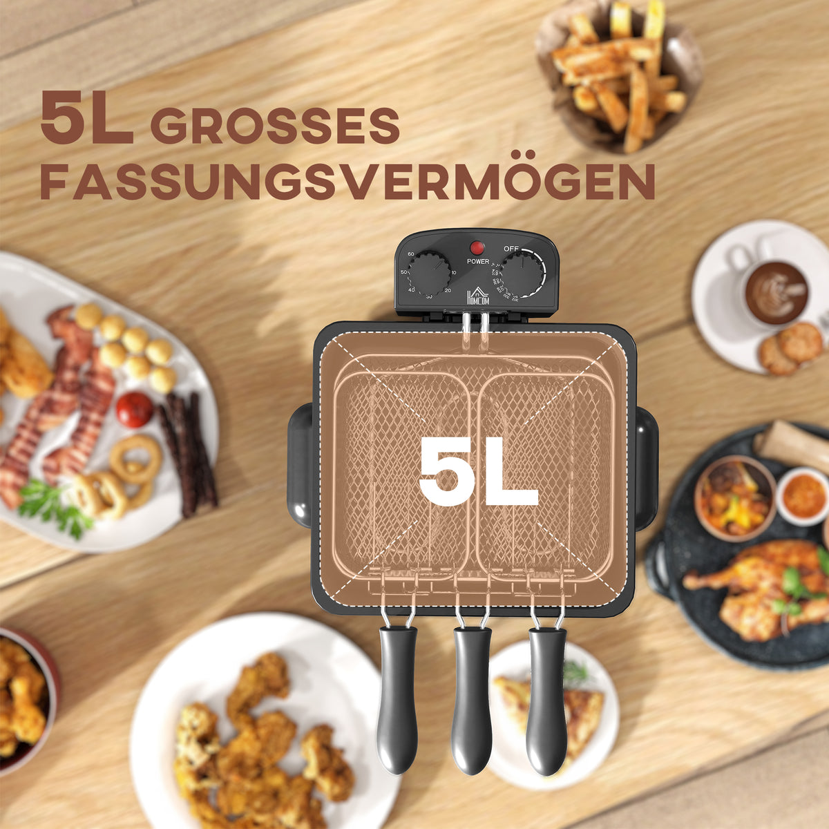 Friteuse, 5 l oliecapaciteit, timer, kijkvenster, 2000 W vermogen, zilverkleurig (8)