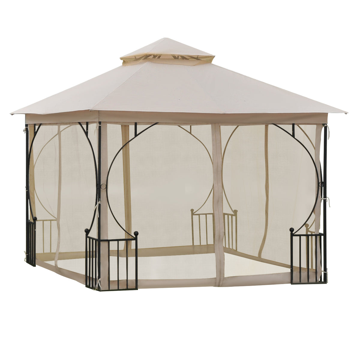 Tuinpaviljoen tuintent, incl. bevestigingsmateriaal, weerbestendig, 295 cm x 295 cm x 275 cm. Beige + zwart