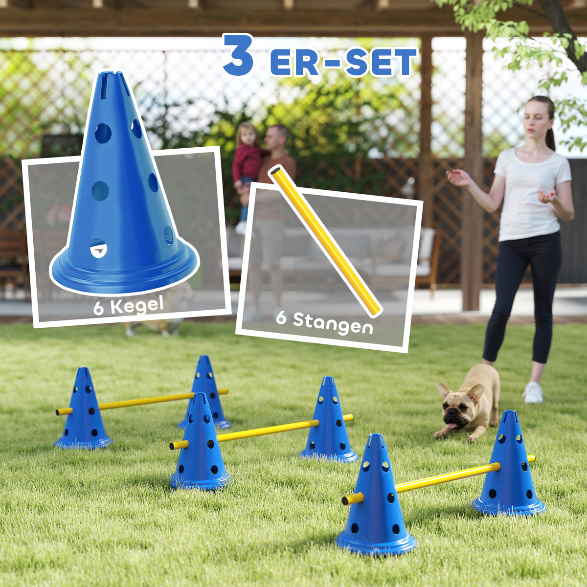Agility-set voor honden 3-delige agility-uitrusting voor hondentraining, insteekhordeset met 6 kegels, 3 hordes (4)