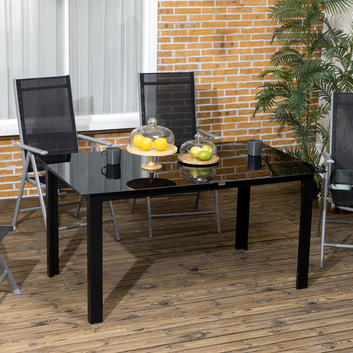 Tuintafel voor 6 personen, weerbestendig, gehard glas, terrastafel, 150 cm x 90 cm x 74 cm, zwart (2)