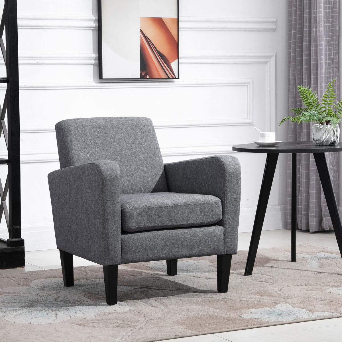 Fauteuil, relaxfauteuil, gestoffeerde fauteuil met houten poten, linnenlook stof, 66 x 72 x 74 cm, lichtgrijs (2)