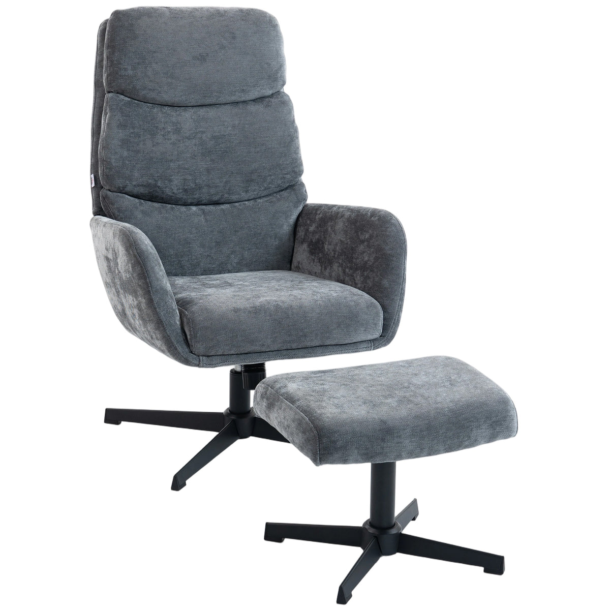 Gestoffeerde fauteuil met voetenbank, loungestoel met hoge rugleuning, metalen onderstel, voor woonkamer