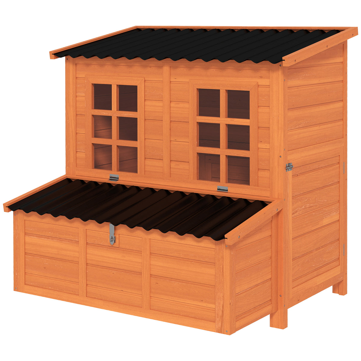 Kippenhok met legnest voor 3-4 kippen, waterdicht dak, dennenhout, kunststof, 100 x 86 x 100 cm, oranje