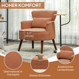 Moderne fauteuil, gestoffeerde accentstoel met lendenkussen, poten van rubberhout, oranje (5)