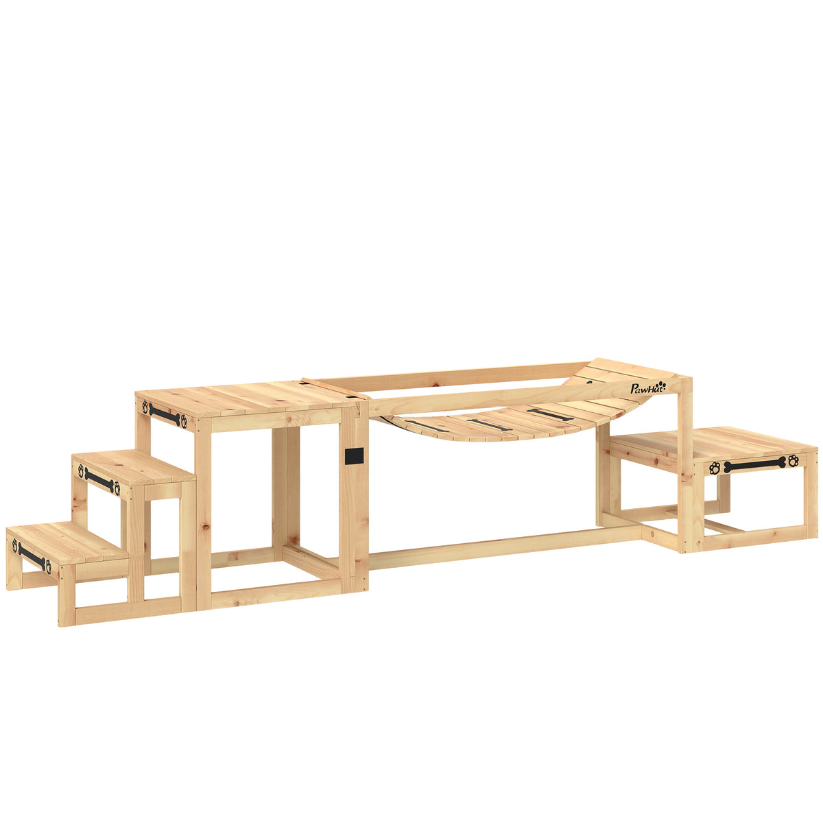 Agility-set voor honden, hondentrainingsconstructie met brug, trap, platform, dennenhout, voor grote honden tot